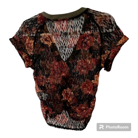 Free People Solana Lace Top Black/Rust/Hunter Green Size S NWT - Picture 2 of 9